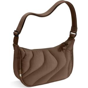 imagetomtoc 9L Puffer Sling Crossbody Bag for Women Trendy Nylon Quilted Crescent Shoulder Bag Purses for 11inch iPad AirPro ampamp Nintendo Switch 2 Puffy Travel Hobo Handbag with Organized Inner PocketsBrown