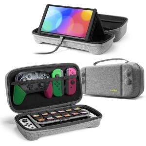 imagetomtoc Carrying Case for Nintendo SwitchOLED Model Large Travel Switch Bag with Pocket for Pro Controller Joy con Grip or AC Adapter Protective Portable Carry Shell with 24 Game CartridgesGray