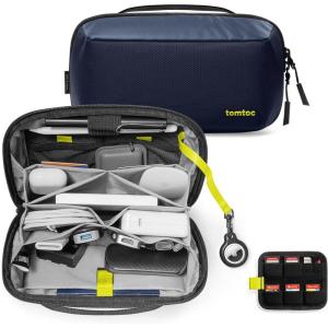 imagetomtoc Electronic Organizer Accessory Pouch for MacBook Charger Cables Power Bank Hard Drive Cords Waterresistant Storage Bag with Removable Card Slots for USB Adapter Memory Card BlackNavy Blue