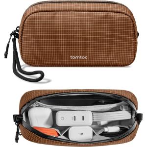 imagetomtoc Electronics Organizer Travel Case Water Resistant Travel Bag Cable Organizer for Essentials Tech Pouch Accessories Carry Storage for Cord Phone Cables Airpods USB Flash Drive Daily ItemsBrown Plaid