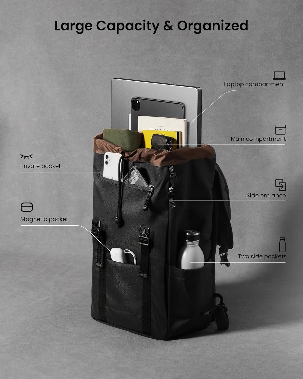 imagetomtoc Flap Laptop Backpack Lightweight WaterResistant Casual Daypack Durable Workpack Vintage Classic Rucksack for 13156 Inch Laptop perfect for Campus Street 22L BlackDark