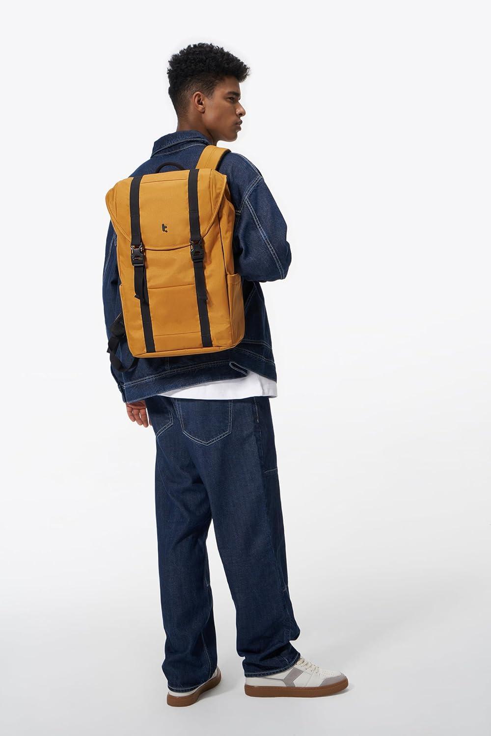 imagetomtoc Flap Laptop Backpack Lightweight WaterResistant Casual Daypack Durable Workpack Vintage Classic Rucksack for 13156 Inch Laptop perfect for Campus Street 22L BlackYellow