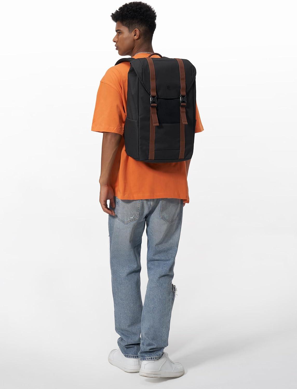 imagetomtoc Flap Laptop Backpack Lightweight WaterResistant Casual Daypack Durable Workpack Vintage Classic Rucksack for 13156 Inch Laptop perfect for Campus Street 22L BlackBlack