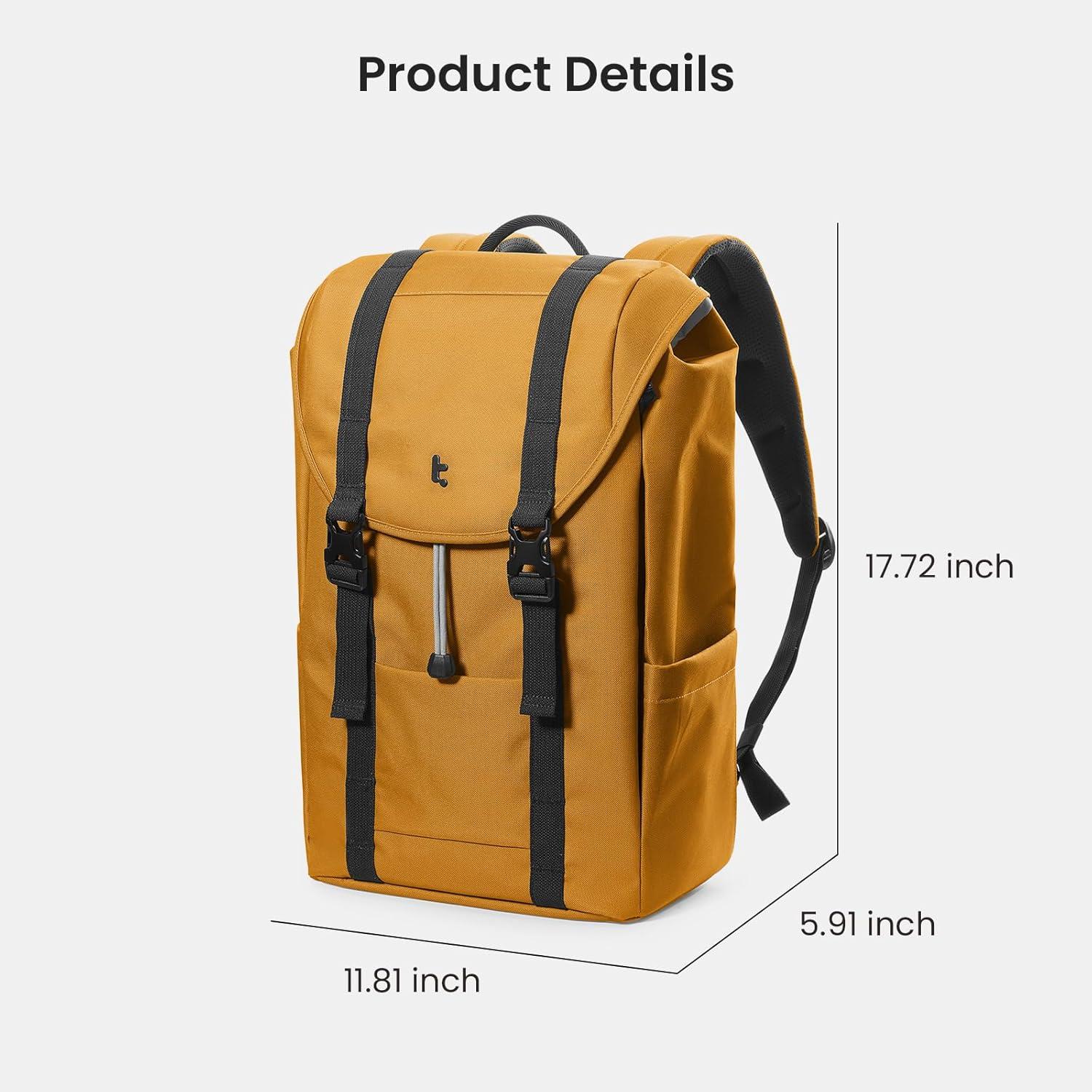 imagetomtoc Flap Laptop Backpack Lightweight WaterResistant Casual Daypack Durable Workpack Vintage Classic Rucksack for 13156 Inch Laptop perfect for Campus Street 22L BlackYellow