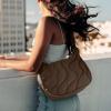 imagetomtoc Puffer Sling Crossbody Bag for Women Trendy Nylon Quilted Crescent Shoulder Bag Purses Puffy Travel Hobo HandbagBrownm