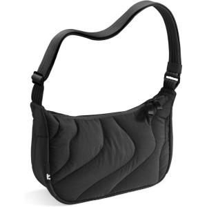 imagetomtoc Puffer Sling Crossbody Bag for Women Trendy Nylon Quilted Crescent Shoulder Bag Purses Puffy Travel Hobo HandbagBlacks