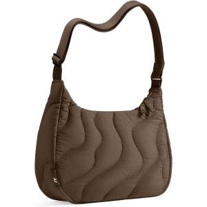 imagetomtoc Puffer Sling Crossbody Bag for Women Trendy Nylon Quilted Crescent Shoulder Bag Purses Puffy Travel Hobo HandbagBrownm