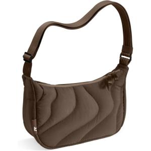 imagetomtoc Puffer Sling Crossbody Bag for Women Trendy Nylon Quilted Crescent Shoulder Bag Purses Puffy Travel Hobo HandbagBrowns