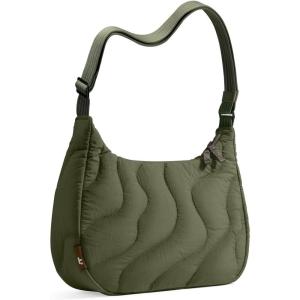 imagetomtoc Puffer Sling Crossbody Bag for Women Trendy Nylon Quilted Crescent Shoulder Bag Purses Puffy Travel Hobo HandbagGreenm