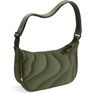 imagetomtoc Puffer Sling Crossbody Bag for Women Trendy Nylon Quilted Crescent Shoulder Bag Purses Puffy Travel Hobo HandbagGreens