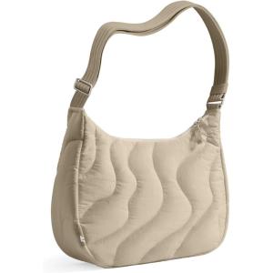 imagetomtoc Puffer Sling Crossbody Bag for Women Trendy Nylon Quilted Crescent Shoulder Bag Purses Puffy Travel Hobo HandbagKhakim