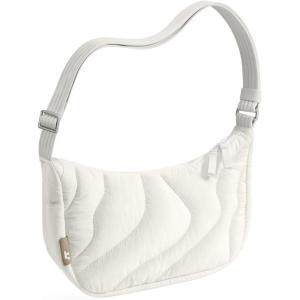 imagetomtoc Puffer Sling Crossbody Bag for Women Trendy Nylon Quilted Crescent Shoulder Bag Purses Puffy Travel Hobo HandbagWhites