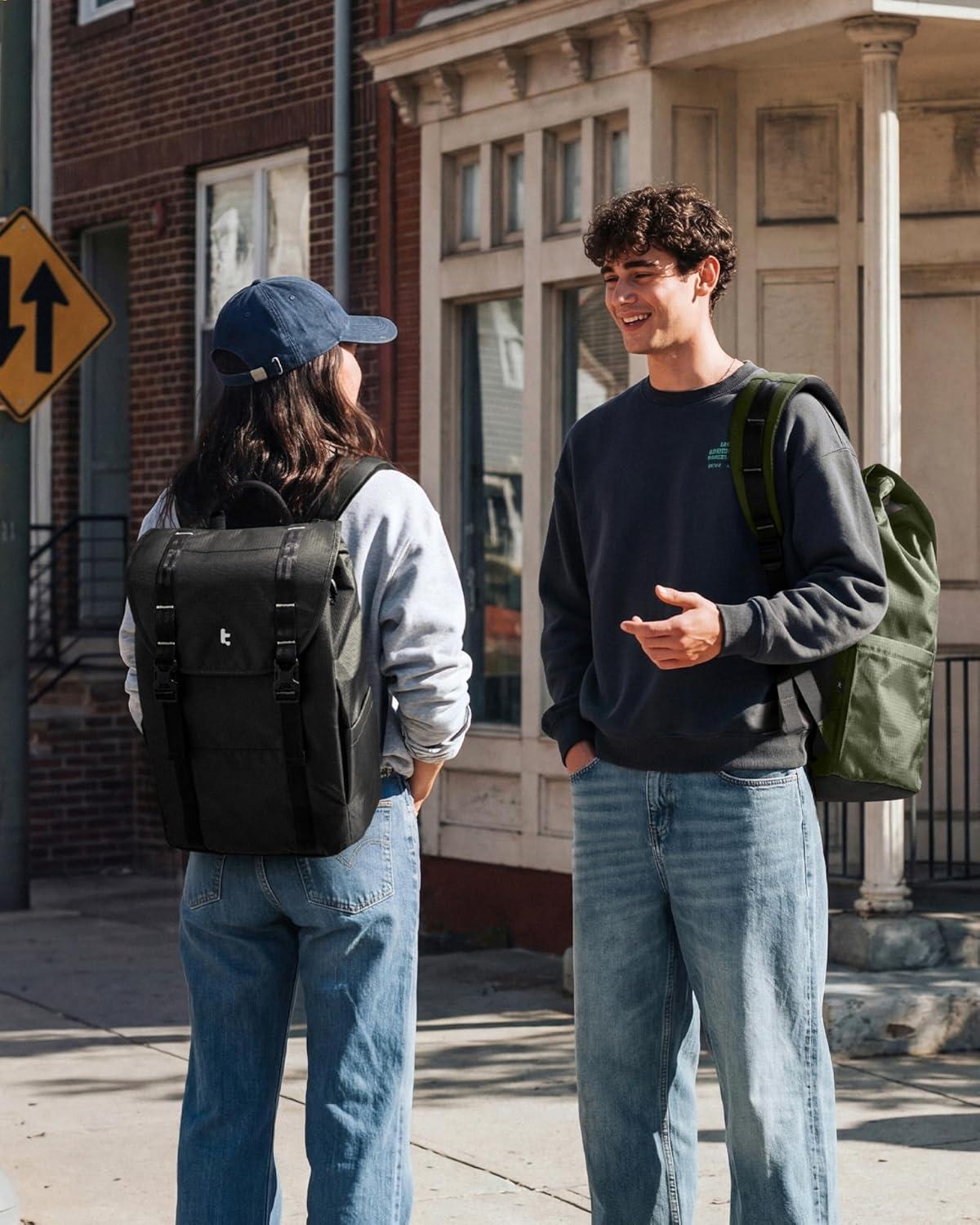 imagetomtoc Flap Laptop Backpack Lightweight WaterResistant Casual Daypack Durable Workpack Vintage Classic Rucksack for 1316 Inch Laptop perfect for Campus Street 22LBlack Lightweight