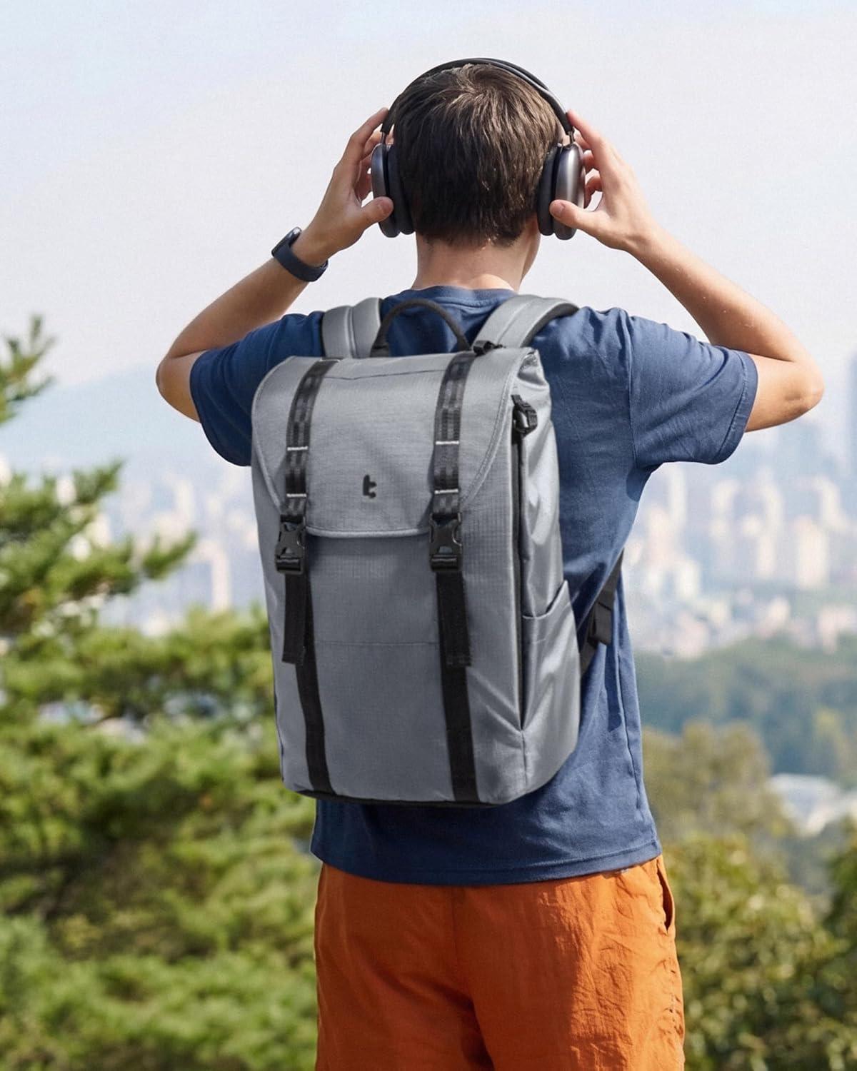 imagetomtoc Flap Laptop Backpack Lightweight WaterResistant Casual Daypack Durable Workpack Vintage Classic Rucksack for 1316 Inch Laptop perfect for Campus Street 22LGray Lightweight