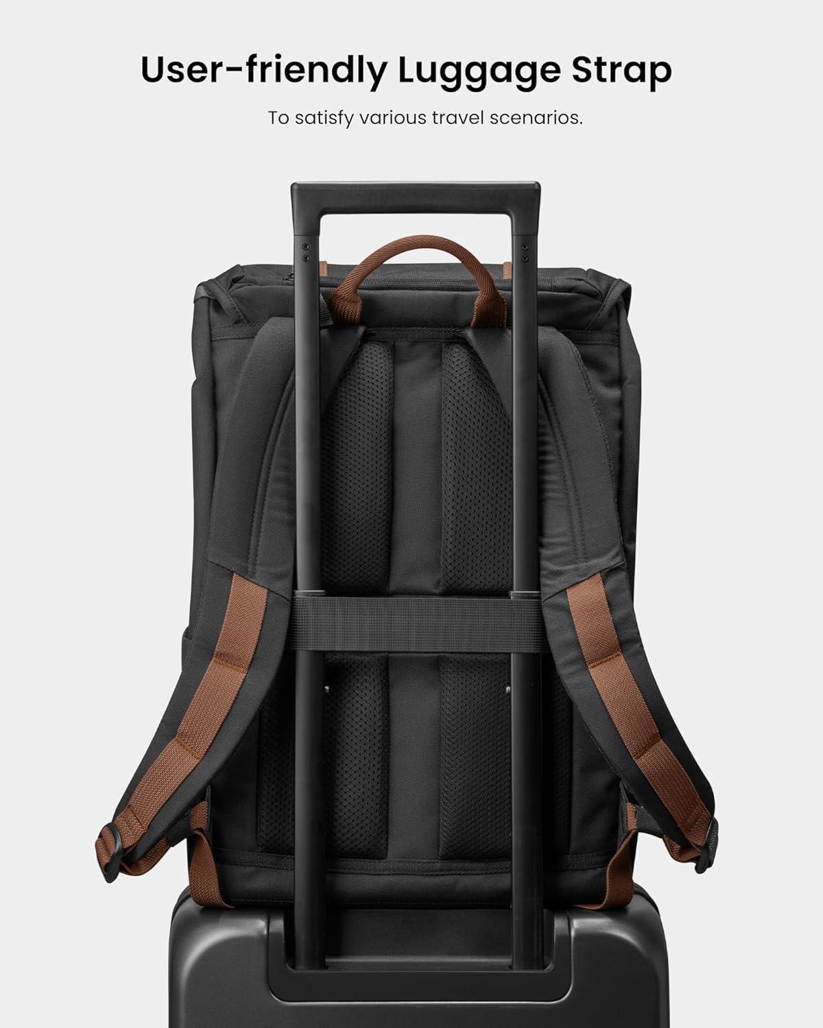 imagetomtoc Flap Laptop Backpack Lightweight WaterResistant Casual Daypack Durable Workpack Vintage Classic Rucksack for 1316 Inch Laptop perfect for Campus Street 22LBlack