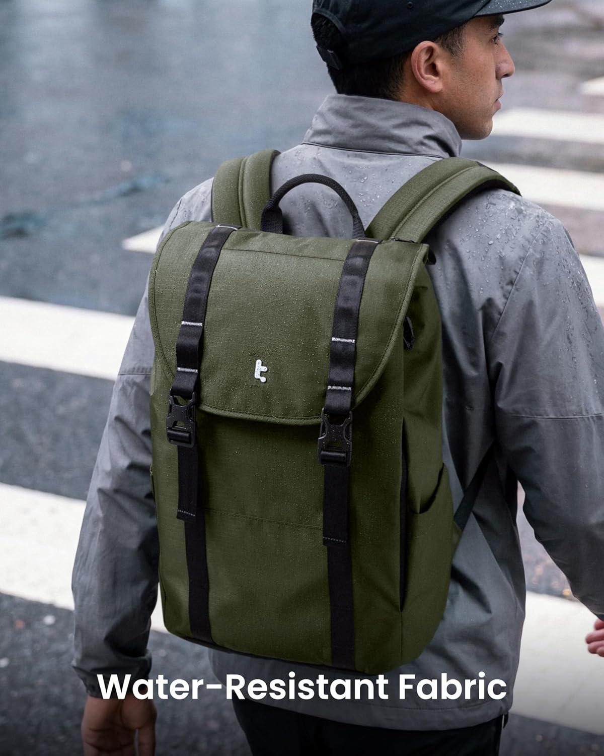 imagetomtoc Flap Laptop Backpack Lightweight WaterResistant Casual Daypack Durable Workpack Vintage Classic Rucksack for 1316 Inch Laptop perfect for Campus Street 22LGreen Lightweight