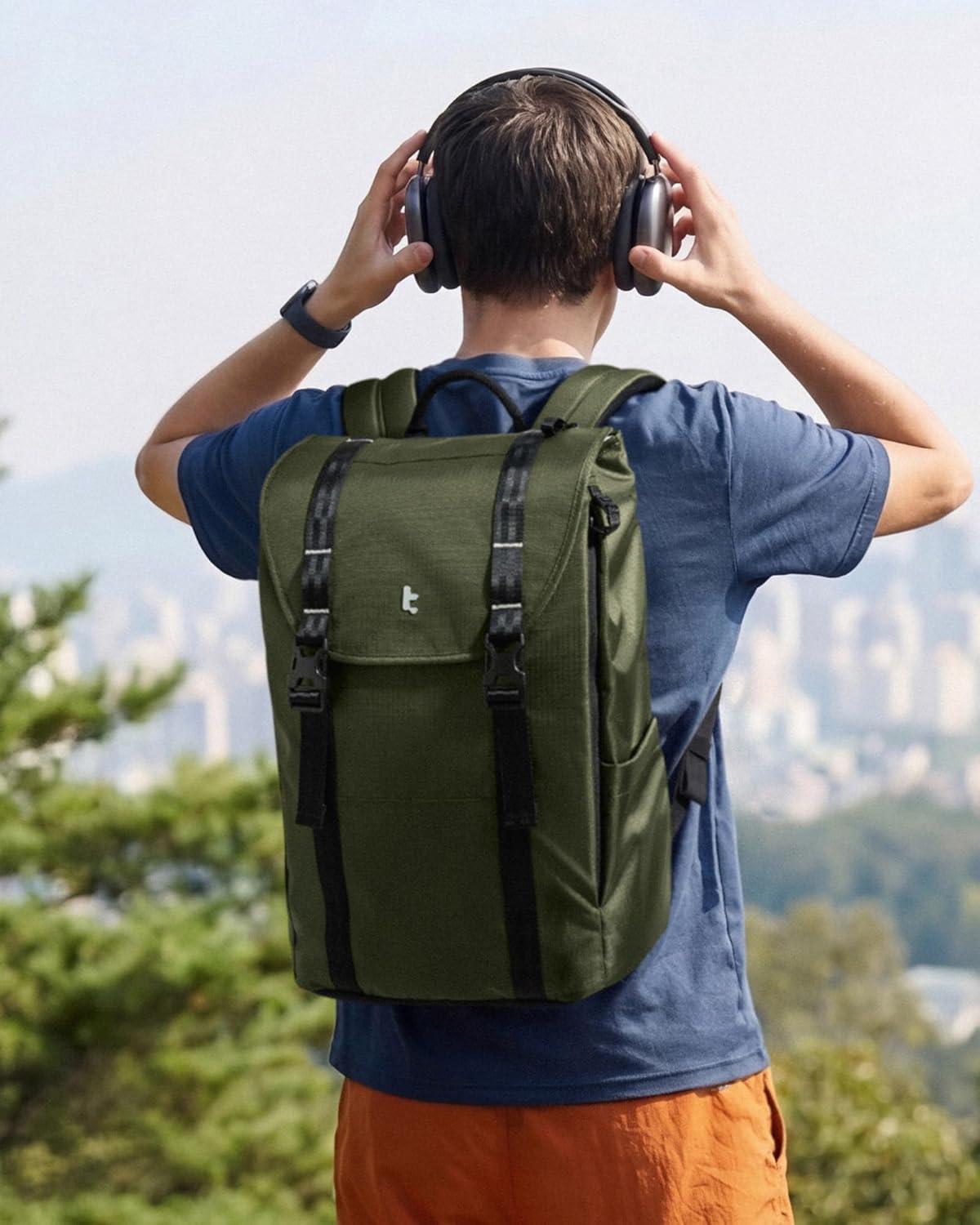 imagetomtoc Flap Laptop Backpack Lightweight WaterResistant Casual Daypack Durable Workpack Vintage Classic Rucksack for 1316 Inch Laptop perfect for Campus Street 22LGreen Lightweight