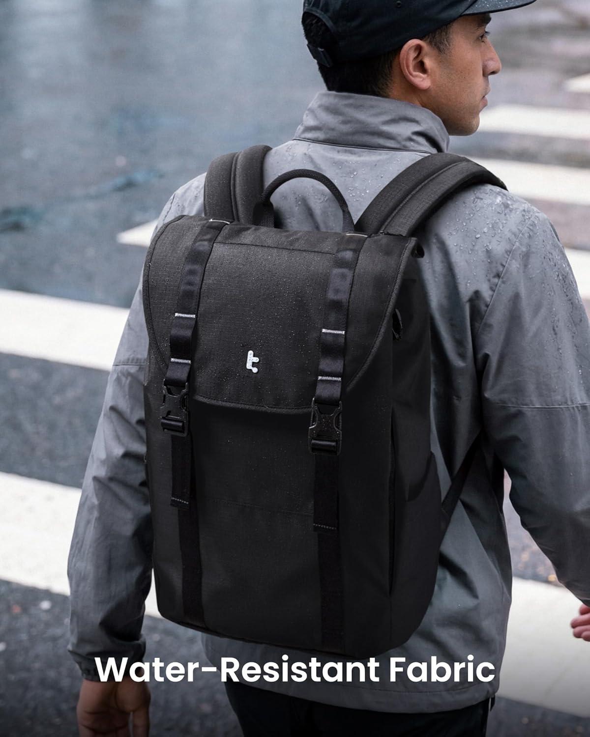 imagetomtoc Flap Laptop Backpack Lightweight WaterResistant Casual Daypack Durable Workpack Vintage Classic Rucksack for 1316 Inch Laptop perfect for Campus Street 22LBlack Lightweight