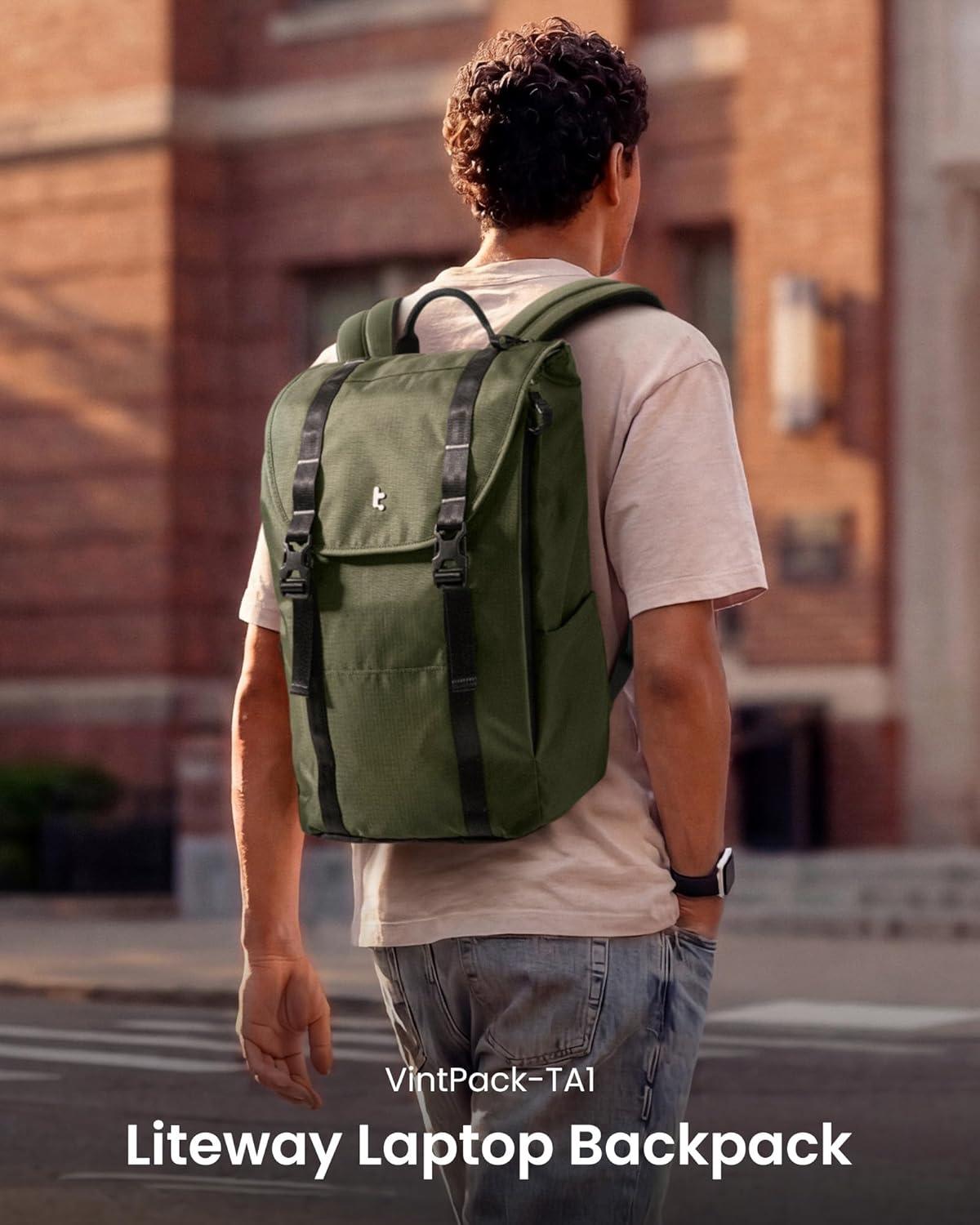 imagetomtoc Flap Laptop Backpack Lightweight WaterResistant Casual Daypack Durable Workpack Vintage Classic Rucksack for 1316 Inch Laptop perfect for Campus Street 22LGreen Lightweight