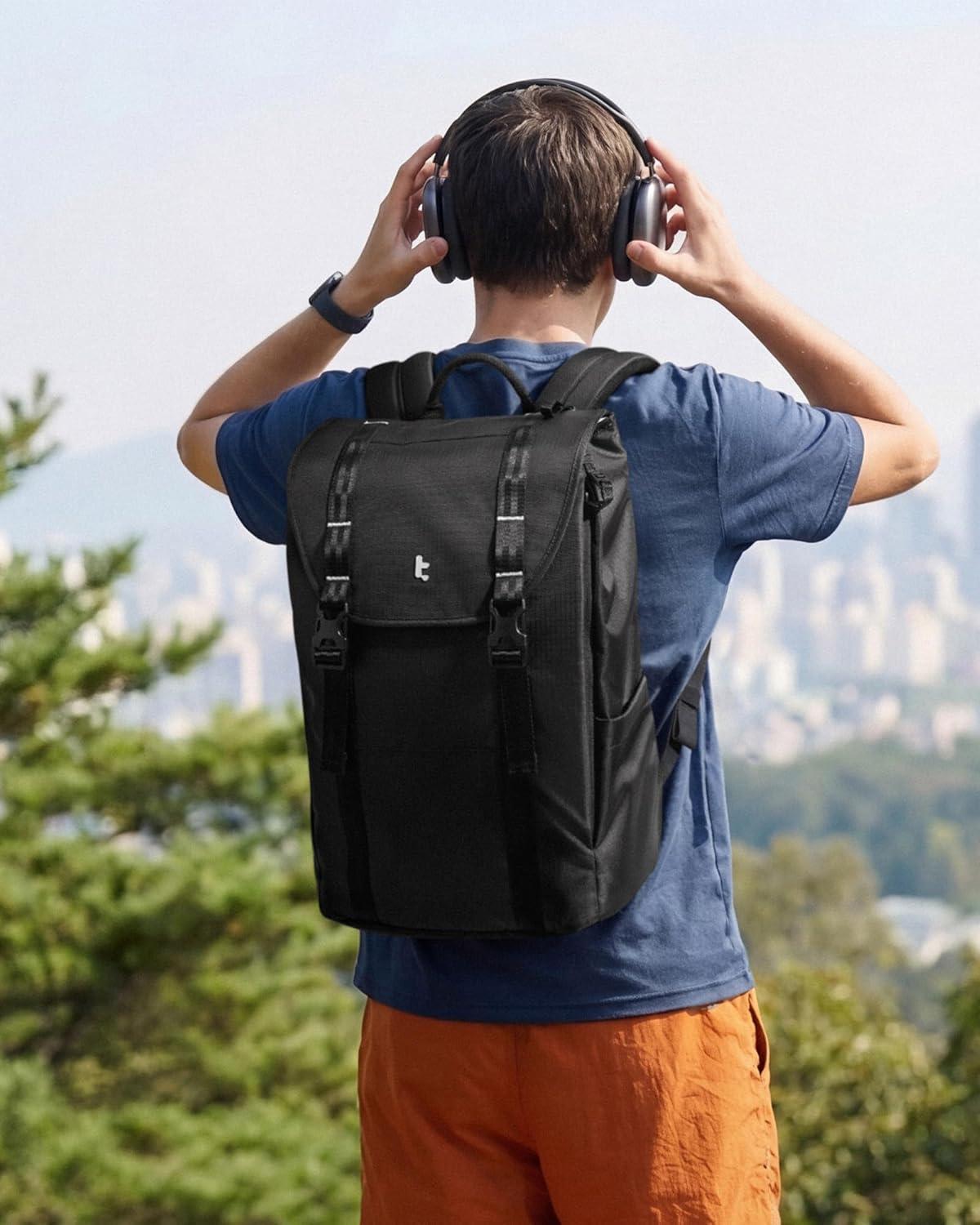 imagetomtoc Flap Laptop Backpack Lightweight WaterResistant Casual Daypack Durable Workpack Vintage Classic Rucksack for 1316 Inch Laptop perfect for Campus Street 22LBlack Lightweight
