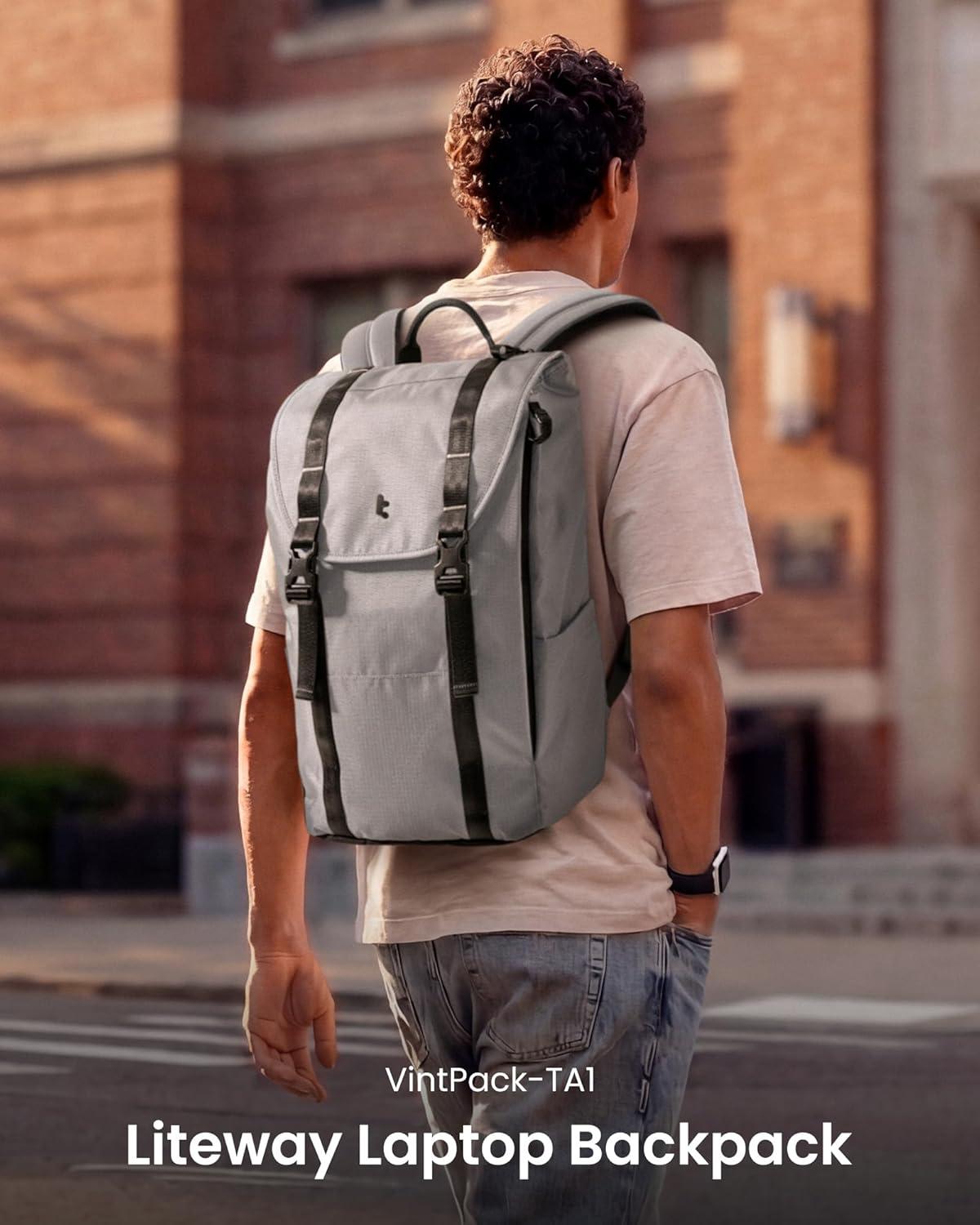 imagetomtoc Flap Laptop Backpack Lightweight WaterResistant Casual Daypack Durable Workpack Vintage Classic Rucksack for 1316 Inch Laptop perfect for Campus Street 22LGray Lightweight