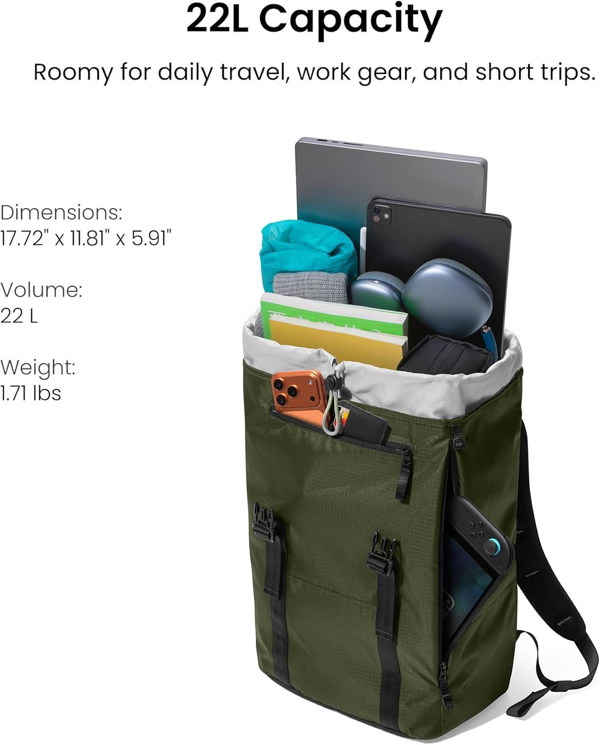 imagetomtoc Flap Laptop Backpack Lightweight WaterResistant Casual Daypack Durable Workpack Vintage Classic Rucksack for 1316 Inch Laptop perfect for Campus Street 22LGreen Lightweight