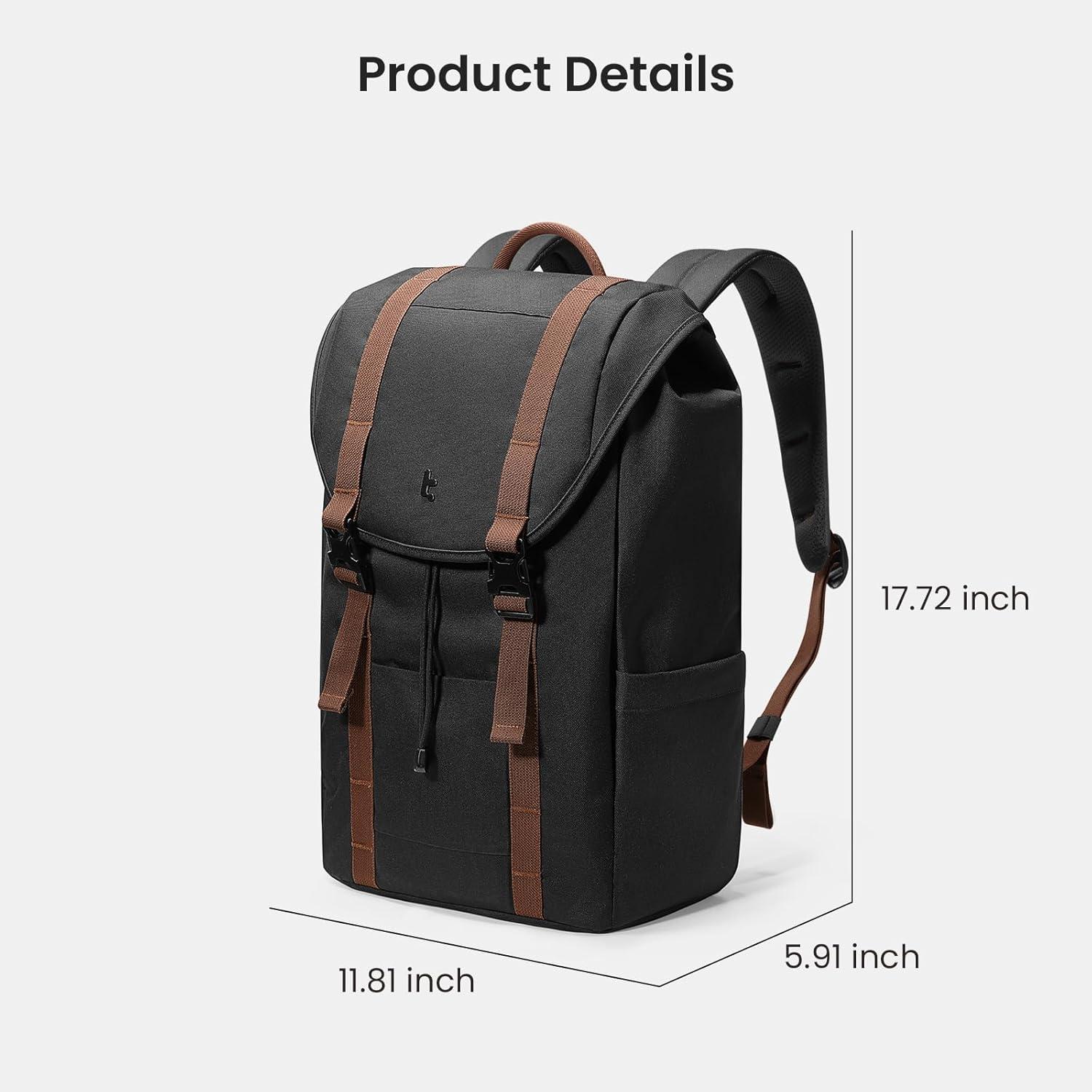 imagetomtoc Flap Laptop Backpack Lightweight WaterResistant Casual Daypack Durable Workpack Vintage Classic Rucksack for 1316 Inch Laptop perfect for Campus Street 22LBlack
