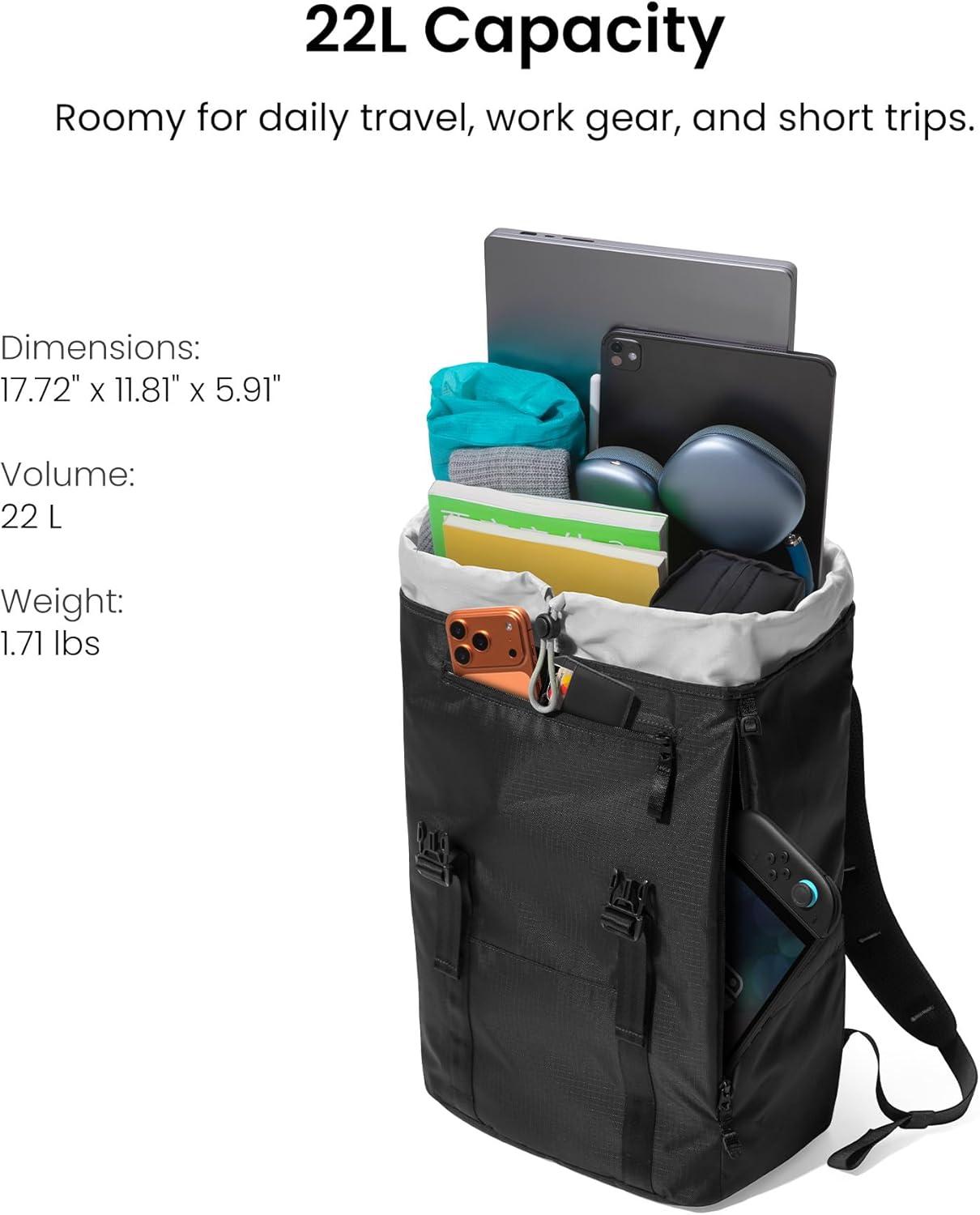 imagetomtoc Flap Laptop Backpack Lightweight WaterResistant Casual Daypack Durable Workpack Vintage Classic Rucksack for 1316 Inch Laptop perfect for Campus Street 22LBlack Lightweight