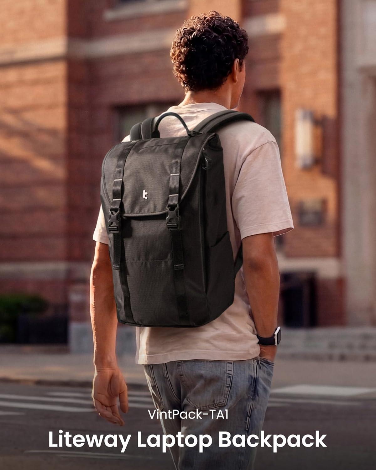 imagetomtoc Flap Laptop Backpack Lightweight WaterResistant Casual Daypack Durable Workpack Vintage Classic Rucksack for 1316 Inch Laptop perfect for Campus Street 22LBlack Lightweight