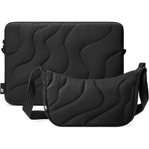 image:imagetomtoc 360 Protective Puffy Laptop Sleeve for 14inch MacBook Pro Puffer Sling Crossbody Bag for Women Trendy Nylon Quilted Crescent Shoulder Bag Purses
